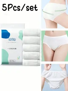5-Pack Postpartum Disposable Underwear, Travel & Business Trip Sanitary Panties, Outdoor One-Use Shorts, Women's Period Care