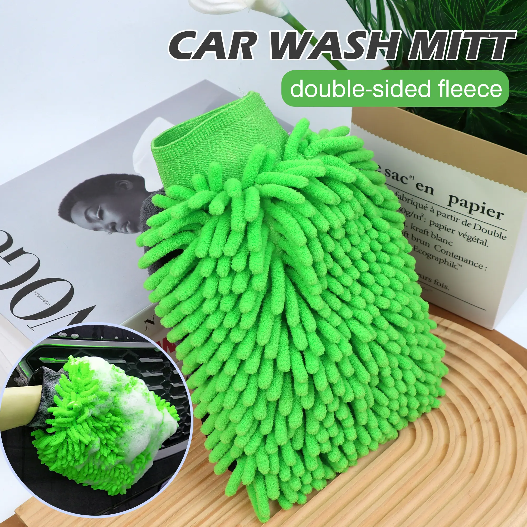 1 Count Premium Dual-Pile Microfiber Wash Mitt, Thick Plush Fiber Glove for Safe Car Cleaning