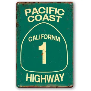 Vintage Metal Tin Sign Pacific Coast Highway Signs California Decor Abbey Street Road Sign Surf Tin Signs Summer Travel Gift 12 X 8 In