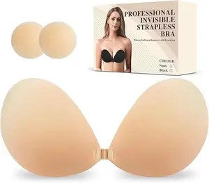 2 Pairs Breathable Sticky Bra, Invisible Adhesive Bra for Backless Outfits, Summer Dresses & Tops, Strapless Silicone Breast Pads Bra Pads