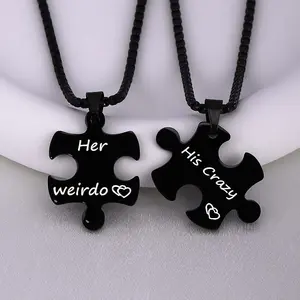 Titanium steel necklace His crazy Her weirdo puzzle couple necklace for women and men daily wear gift