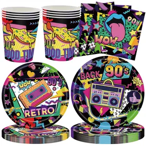 80pcs Retro 90s Party Paper Plates & Napkins Set, Vintage 90s Theme Birthday Decorations, Mix CD Themed Dessert Plates, 20 Guests