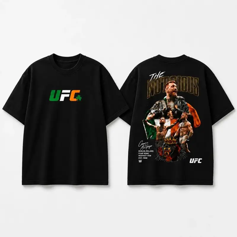 Men's UFC 329 Black Conor McGregor T-Shirt, The Notorious UFC Graphic Tee, UFC MMA Shirt, Gift for Fighters, Sports Apparel,Regular,Grunge