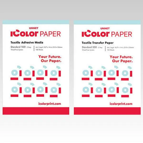 iColor 560 Standard 2-Step Heat Transfer Paper Sheets, 8.27x14", 100-Pack, White Toner Printer Compatible, Nylon/Cotton/Poly-Cotton Blends Suitable, Medium-Firm Pressure Required, Wash Durability, Office Stationery