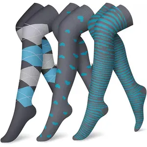 Unisex Over-the-Knee Compression  – Long Sports Support for Running, Gym & Cycling men Compression Knee-High  Pattern Striped Thigh Party Socks circulation-best stocking Moisture-Wicking