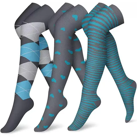 Unisex Over-the-Knee Compression  – Long Sports Support for Running, Gym & Cycling men Compression Knee-High  Pattern Striped Thigh Party Socks circulation-best stocking Moisture-Wicking Activewear