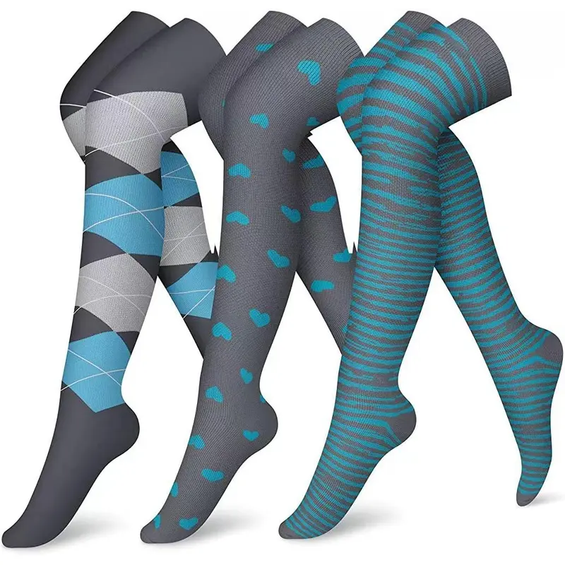 Unisex Over-the-Knee Compression – Long Sports Support for Running, Gym & Cycling men Compression Knee-High Pattern Striped Thigh Party Socks circulation-best stocking Moisture-Wicking Activewear