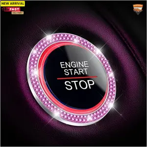 Car Bling Crystal Rhinestone Engine Start Ring Decals, 2 Pack Car Push Start Button Cover/Sticker, Key Ignition Knob Bling Ring, Sparkling Car Interior Accessories for Women (Purple)