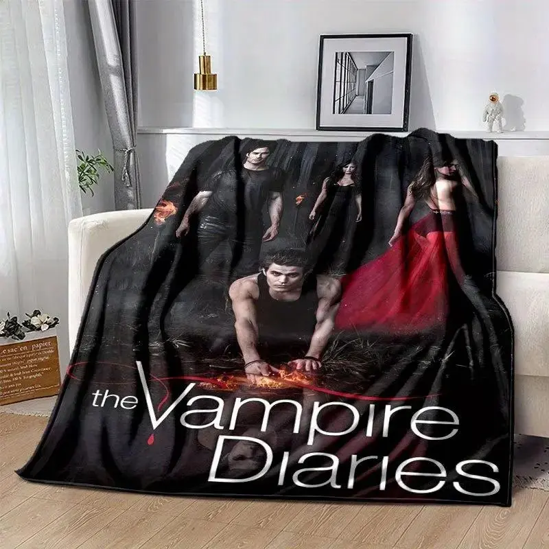 The Vampire Diaries Inspired Cozy Flannel Blanket, Retro Detailed Illustrations Vibrant Character Scene Cartoon Print, All-Season Warm Multi-Purpose Throw for Home Decor Office Naps, Perfect Festival Fan Merchandise Gift for TV Show Fans
