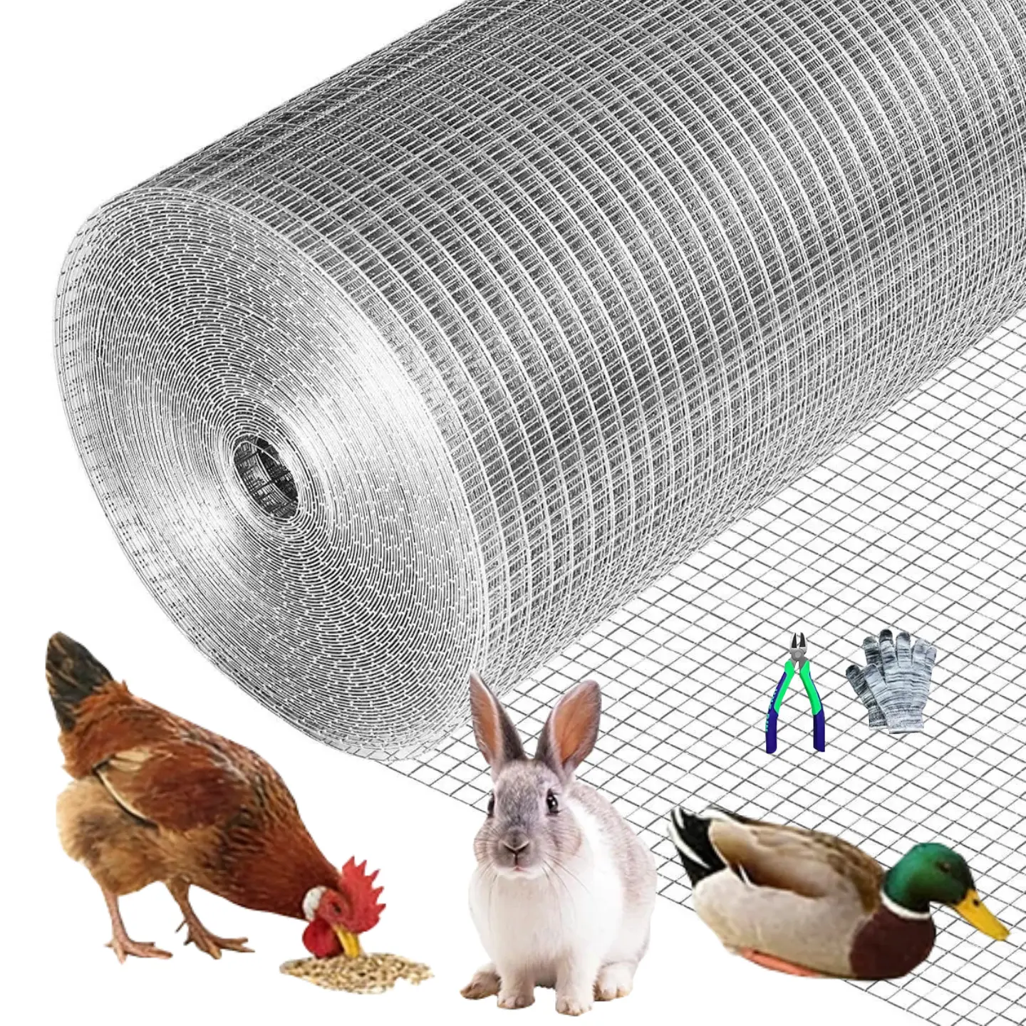 48inch x 100ft Hardware Cloth 1/2 inch Chicken Wire Fencing 19Ga with Snips/Gloves,   Hot Dipped Galvanized After Welding Garden Plant Supports Welded Metal Chicken Wire Fence Poultry Animal Netting Cage Screen