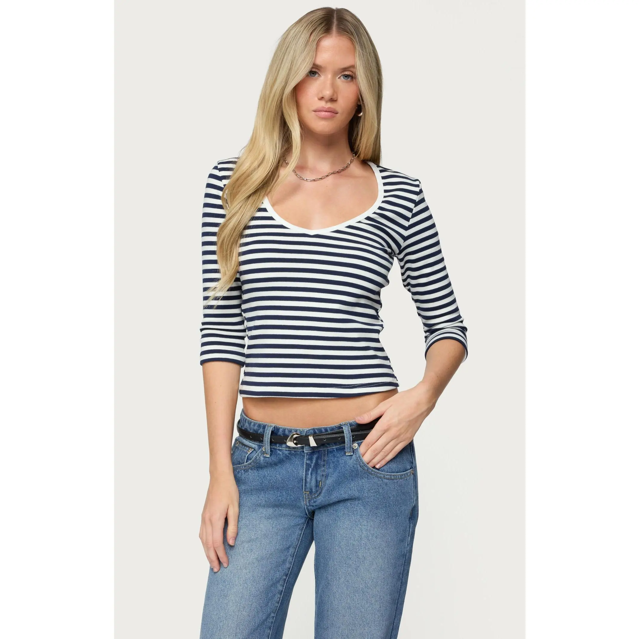Edikted Women's Poppie Striped V Neck Top
