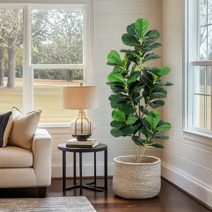 Fiddle Leaf Fig Tree Artificial Plant ,Faux Plants Indoor Fake Ficus Lyrata Plant in Pot Artificial Fig Trees for Home Office Store Room Decor Indoor Outdoor Housewarming Gift Decorative Fruit Plastic Silk Ornaments 5Ft