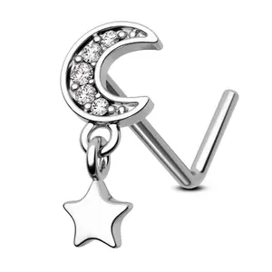 Oufer 20G Moon & Star L Shape Nostril Stud