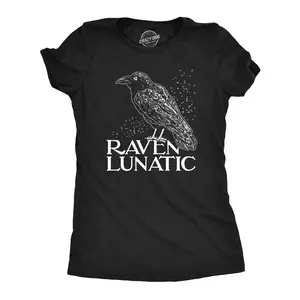 Womens Raven Lunatic T Shirt Funny Dark Crow Lovers Tee for Ladies Funny Womens T Shirts Cute Vintage Fashion Casual Ladies T-Shirt Gift Funny Animal Top Women's Novelty Tees Black -