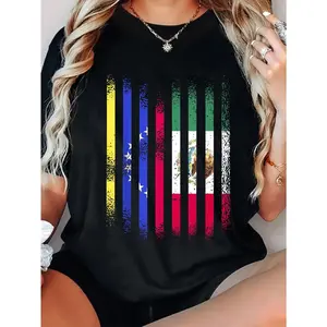 Vibrant Venezuela & Mexico Flag Graphic T-Shirt - Colorful Stripes & Eagle Design, Round Neck, Short Sleeve, Casual Tee for Men and Women, Casual Wear | Vibrant Graphic Tee | Comfortable Fit, Mexican Flag Shirt