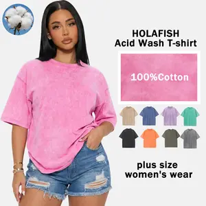 Women’s pure cotton washed distressed solid color T shirt, soft casual loose fit crew neck short sleeves women’s top suitable for outdoor sports and home wear