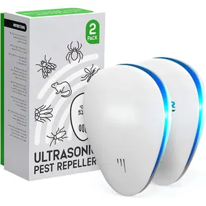 Ultrasonic Pest Control Repeller - Repel Rodents, Ants, Cockroaches Get Rid, Bed Bugs, Mosquitos, Flies, Spiders, Squirrel Bats - Eco-Friendly Safe for Humans - 2 Pack Room Repellent