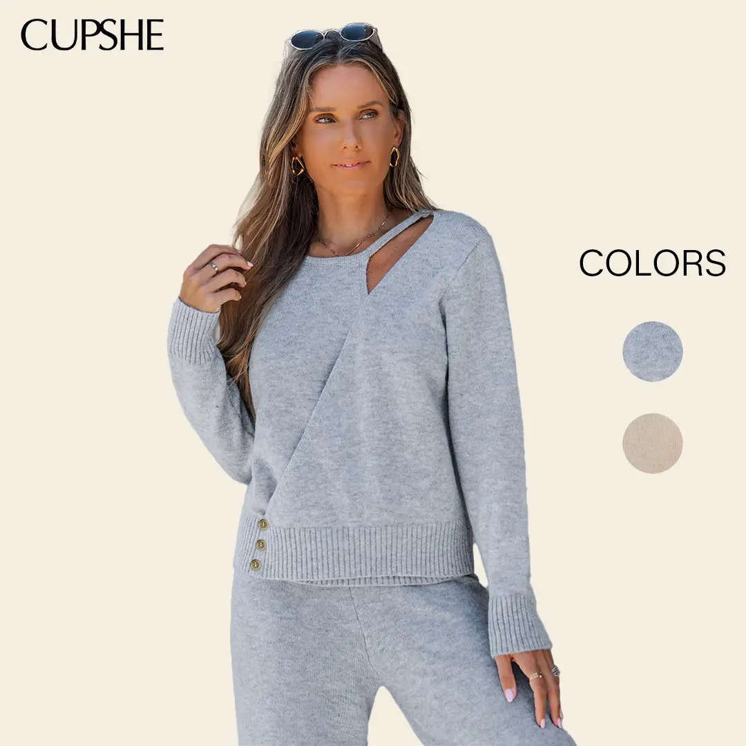 CUPSHE TikTokShop Spring Glow Up In the Know Women's Knit Long Sleeve Sweater - Knitting, Casual, Basic, Chic, Loose-Fitting Womenswear Top