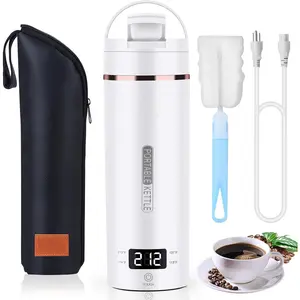Portable Electric Kettle with Drinking Spout, Plug-in with Travel Bag, 450mL 304 Stainless Steel, 4 Preset Temp, Rapid Boiling - /Office/Hotel/Caravan/Dorm/Business Trip