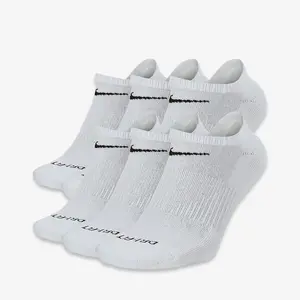 Nike Dri-FIT Everyday Plus Cushioned Training No-Show Socks (6 Pack) White SX6898-100 Comfortable Comfy Cozy Cotton Unisex for Mens Womens GS Kids Young Junior Holiday Christmas Gift Stocking Stuffer