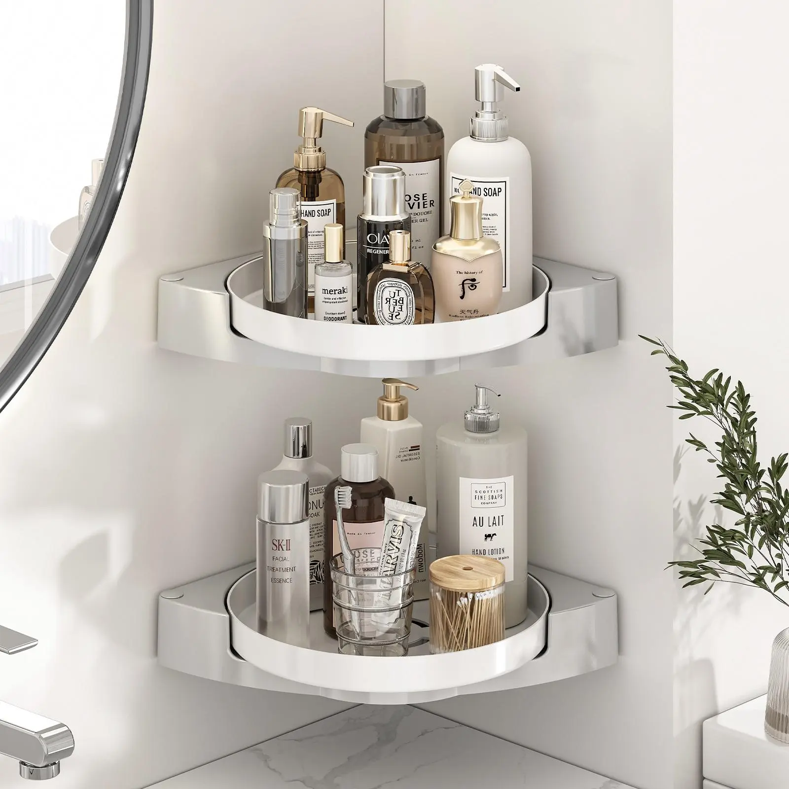 Modern Adjustable 360° Rotating Corner Shower Caddy - Waterproof Rustproof Plastic Bathroom Organizer, Self-Adhesive Installation, 15kg Large Capacity, Removable, Hollowed Bottom, Drainage Feature Shower Accessories, Removes to Clean, Showerhead Holder, B