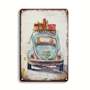 Vintage Style Metal Tin Plate Car Poster Art, Artistic Fun Garage Decor for Men Cave Home Decoration, Perfect Room Wall Hanging