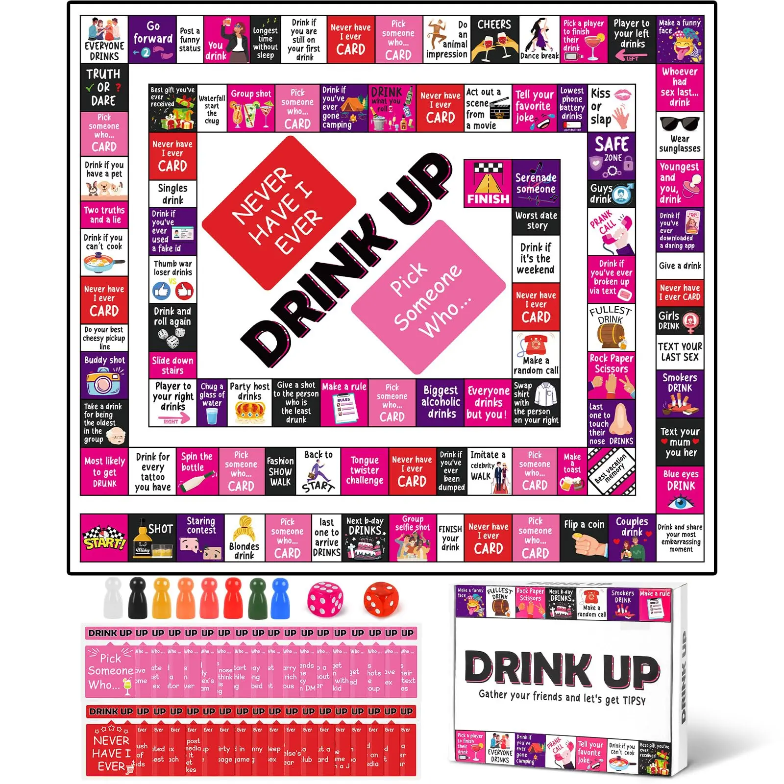 Drinking Board Games for Adults Funny Party Interactive Drink Up Cards Board Games Adult Tipsy Drinking Games for Game Night Birthday Party Play, Age 21+, 2-8 Players