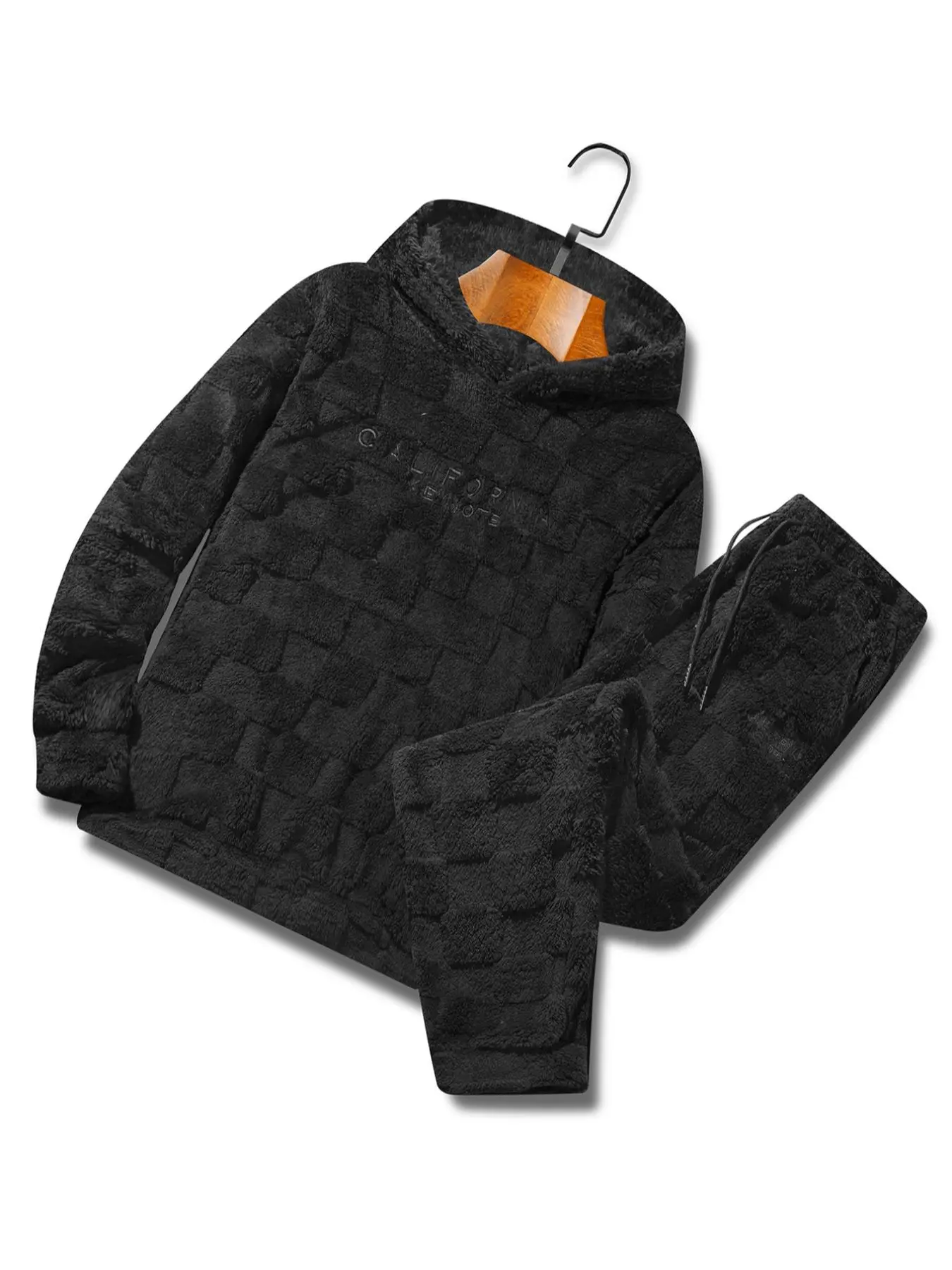 Two-piece Set Men's Thermal Lined Letter Embroidery Hoodie & Pocket Drawstring Waist Pants, Loose Casual Long Sleeve Hooded Sweatshirt & Trousers for Fall & Winter, Men's Two-piece Outfits for Daily Wear