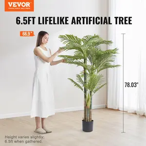 VEVOR Artificial Gold Cane Palm Tree, TikTokShopBlackFriday, 6.5 FT Tall Faux Plant, PE Material & Anti-Tip Tilt Protection Low-Maintenance Plant, Lifelike Green Fake Tree for Home Office Warehouse Decor Indoor Outdoor Decorative Fruit