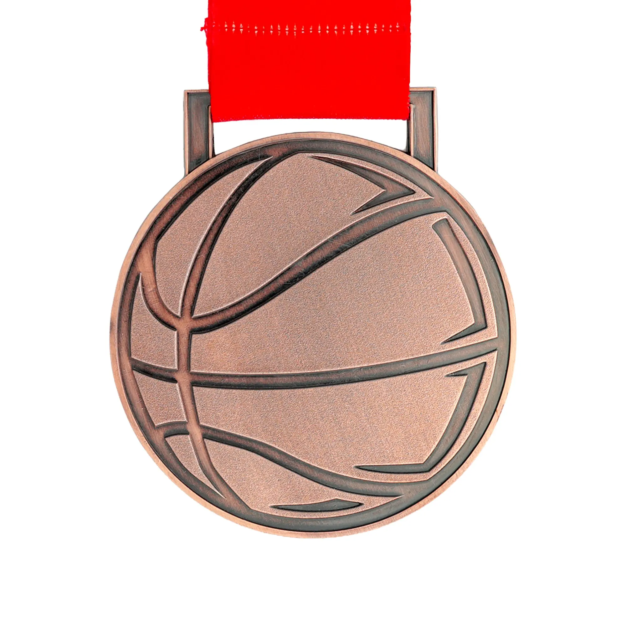 MED27 Basketball Medal - Antique Copper&Red