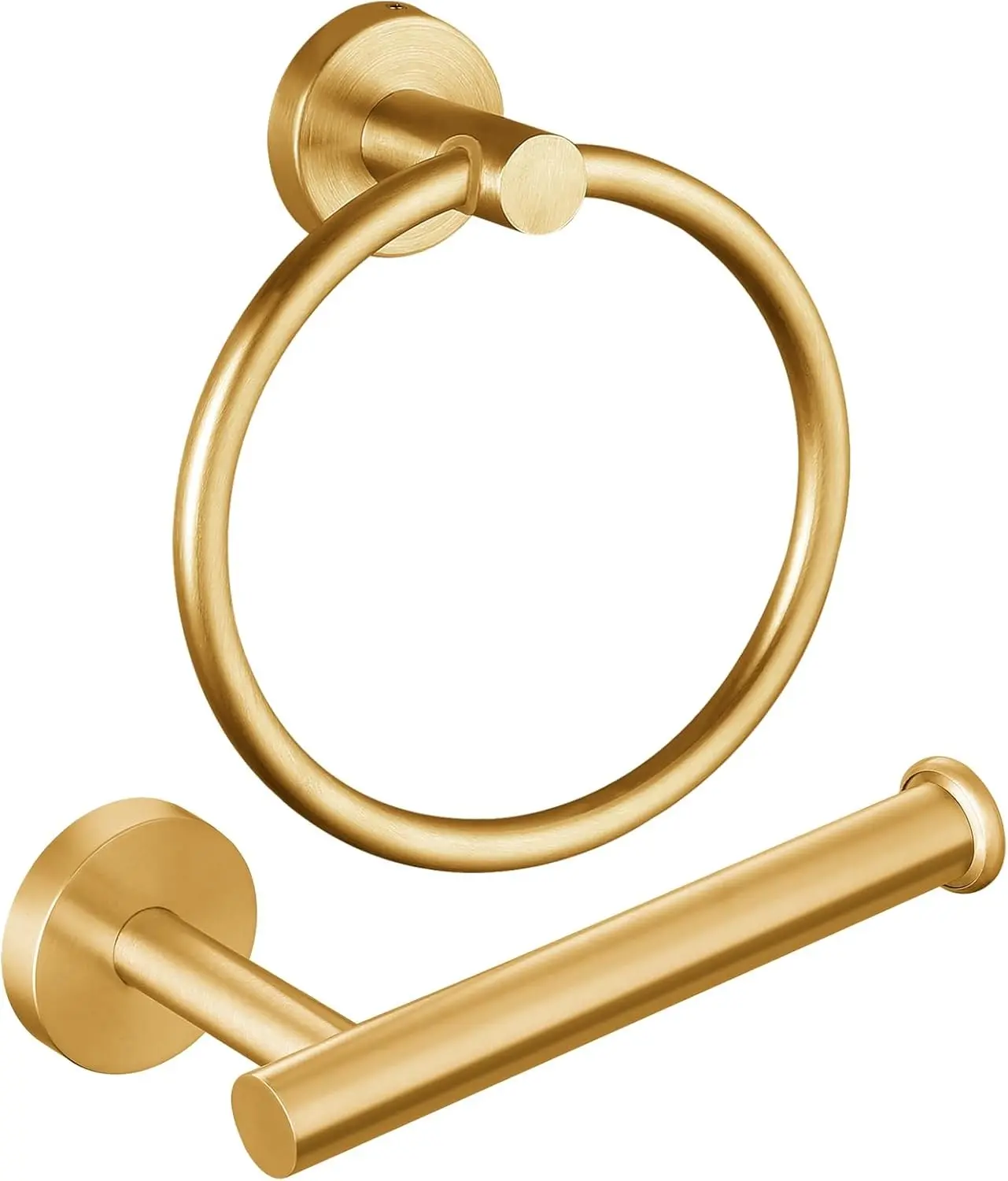 Brushed Gold Bathroom Hardware Set, Towel Ring & Toilet Paper Holder, Stainless Steel SUS304, Hand Towel Hanger & Toilet Roll Holder, Sturdy Bathroom Accessories for Home or Kitchen