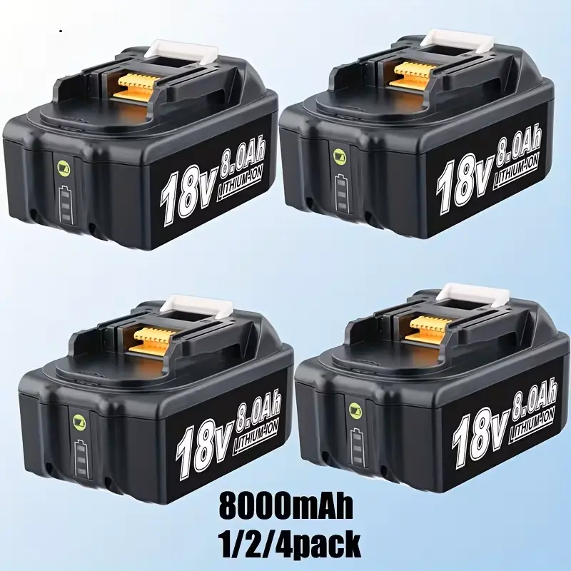 Makita 18V 8000 Milliampere-Hour (mAh) Lithium Rechargeable Replacement Battery, High-Capacity Plastic/Metal Build, LED Indicator, Compatible with BL1860B for Various Power Tools