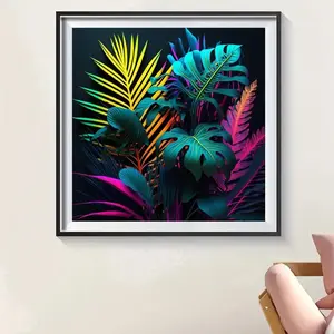 5D Diamond Arts Colorful Painting Kit, Tropical Leaf Pattern DIY Diamond Arts Colorful Painting without Frame, Handmade Art Craft for Home Decor