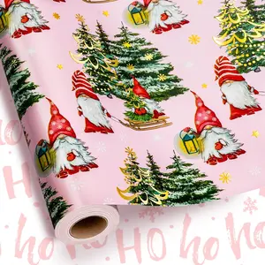 Wrapping Paper, Reversible Christmas Wrapping Paper, Girly Watercolor , Christmas Tree Theme Girl Holiday  Wrap for Present Packaging (Mini Roll, 17 Inch X 33 )