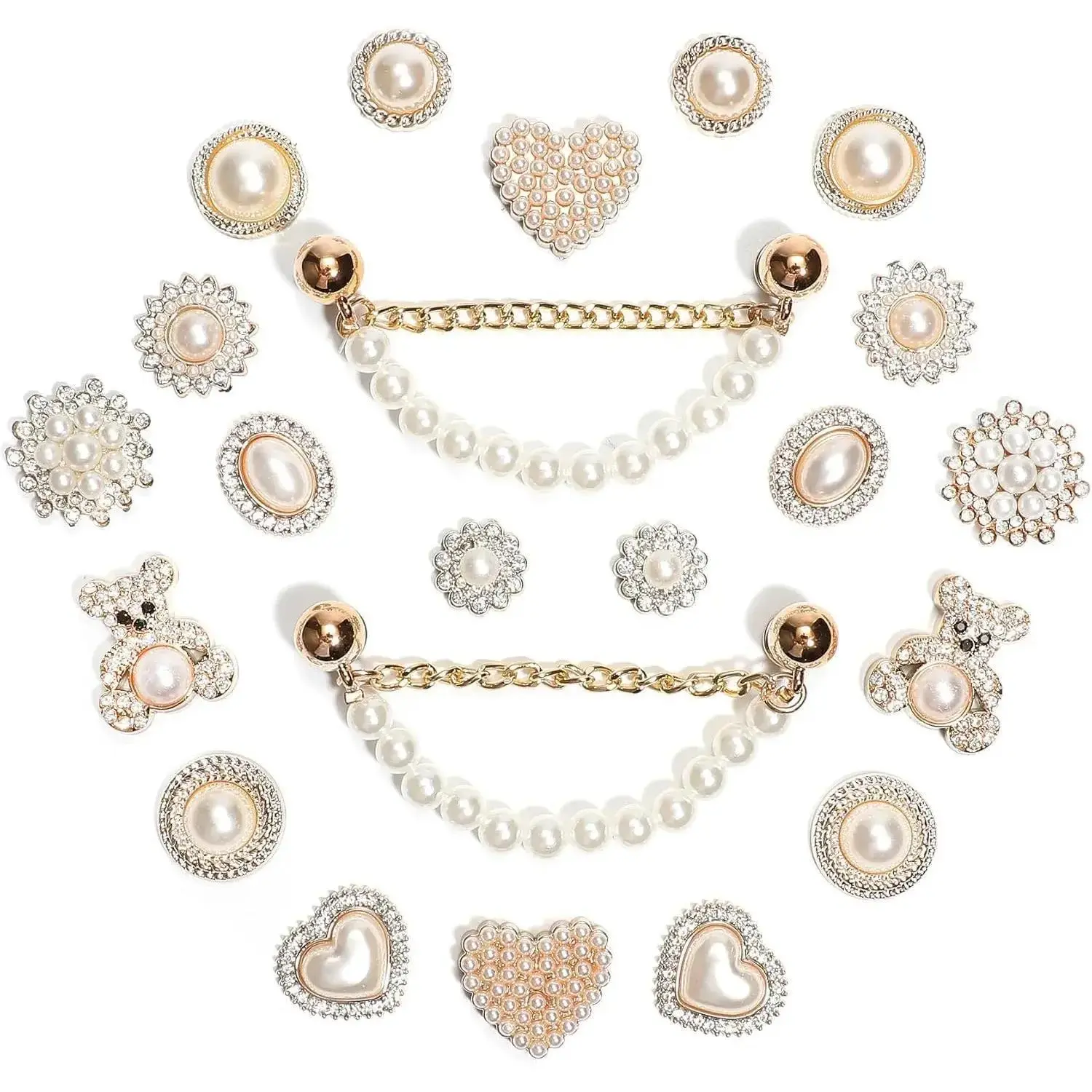 Women's Premium Crystal-Pearl Footwear Charms Set - Glittering Chains, Elegant LOVE-QUEEN Letter Decorations, DIY Shoe Jewelry for Party & Fashion Use, Beauty Products