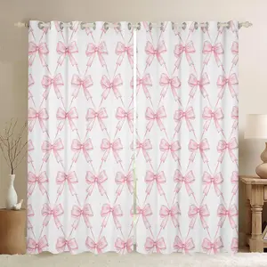 Feelyou 30%-50% Room Darkening Blackout Curtains (2 Panels) - Pink Kawaii Bowknot Design, Easy Install Privacy Grommet Curtains, Kids Room Decor Window Treatments, Easy Install Curtain