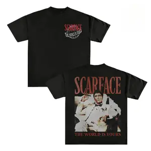 Scarface Two Sides Graphic Tee  The World is Yours Design with Tony Montana Iconic Image Perfect for Movie Fans and Streetwear Enthusiasts Pure Cotton Y2K Streetwear Tee Menswear Casual Crewneck T shirt good  graphic tees gifts for him