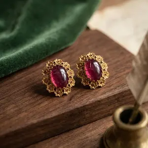 Nomad Jewels | Vintage Wine Red Glass Studs, Retro Antique Bronze Cloud Pattern Earrings, Old Money Aesthetic Jewelry, Palace Style Gift for Her #nomadjewels #wineredearrings #vintagestyle #oldmoneyjewelry #palacestyle #classicjewelry #giftforher, Daily W