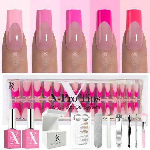 SXC Cosmetics X-Pro Tips French Tip Press On Nails - French Pink Edition Starter Kit
