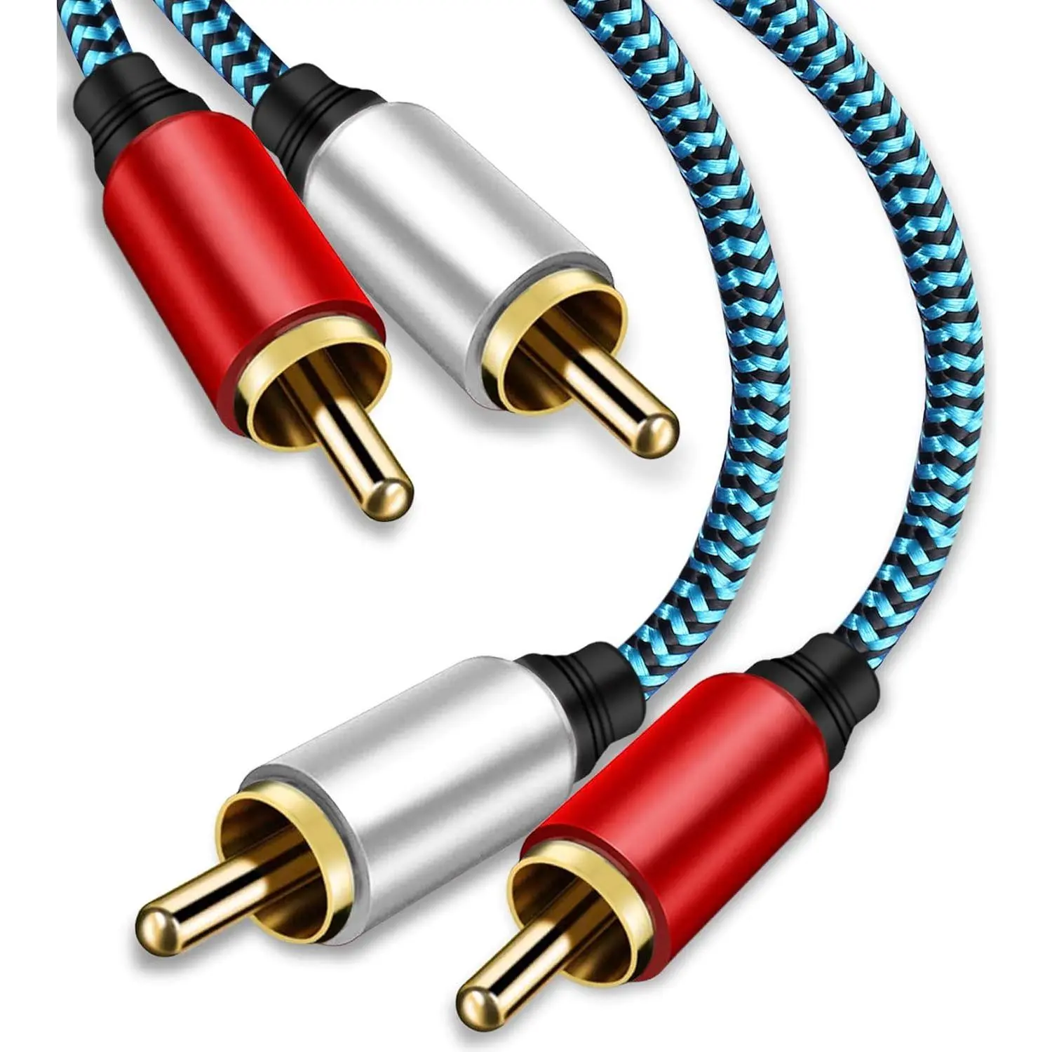 2RCA Male-to-Male Pure Copper Shielded Audio Cable, 5ft/1.5M Nylon Braid Cord with White Interface, Enhances Signal Transmission for Home Theater TVs, Mixers, Shielded Cable, 2Rca Male Stereo Audio Cable