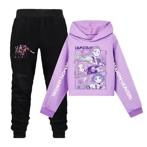 Devil Hunter hip-hop hoodie set (hoodie + pants), youth sportswear/jogging clothes, gift hoodie, children’s anime movie–themed apparel, fun fancy casual flower-style long-sleeve T-shirt, SPORTSGARMENTARY