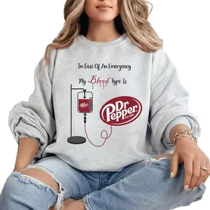 Sweatshirt for Women, My Blood Type Is Soda Crewneck, Casual Cozy Pullover, Humorous Drink Gift