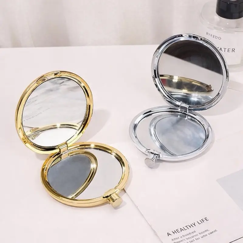 Luxury Compact Cosmetic Mirror - Portable Foldable Double-Sided Round Vanity Mirror, High-Definition Glass Flip-Top Design for Purse & Travel, Gold Silver Mini Useful Cute Personal Gift, Portable Vanity Mirror