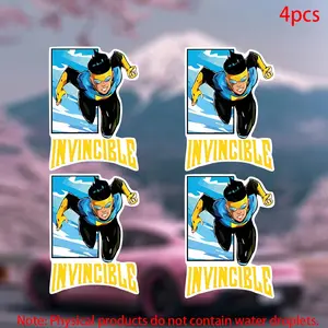 4pcs-Invincible Comic Book Character Design Sticker-car stickers, Truck Car Decal, for doors, windows, laptops, luggage, furniture and bumpers-durable adhesive vinyl material