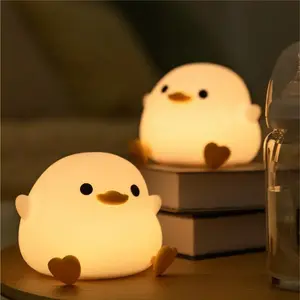 Cozy Duck LED Lamp - Squishy Dimmable USB Rechargeable Touch/Tap/Squeeze-Activated Silicone Night Light with Timer