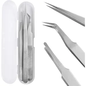 Precision Tweezers Set,Upgraded Stainless Steel of Tweezers - Extra Fine,Angled,Blunt Tips for Electronics,Hobby, Industrial,Laboratory Work,-Making,Model,Craft(3Pcs)Quesear