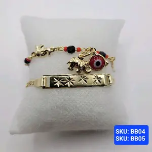 Super Combo Gift Set - 5.75 Inch Adjustable Figaro Style Bracelet & Evil Eye Protection 5.75 Inch Red Laminated Gold Bracelet for  Babies
