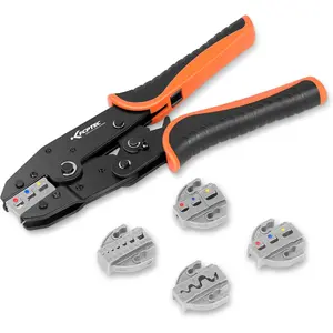 5 count Ratchet Wire Crimping Tool Kit with Quick-Change  for Heat Shrink, Insulated & Non-Insulated Connectors, Ferrules, Open Barrel, OT & UT Terminals - with Storage Case