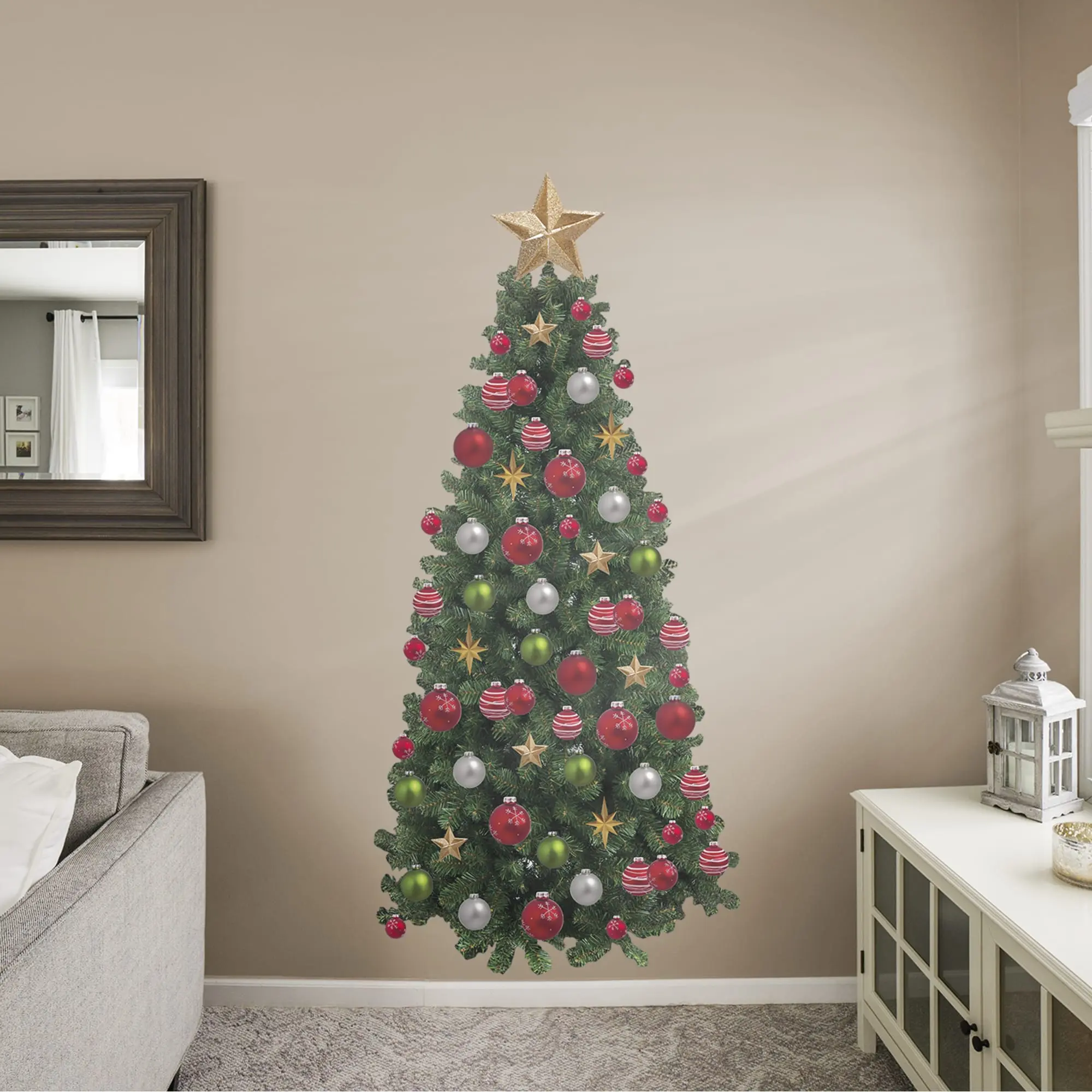 Removable Adhesive Christmas Tree Star Vinyl Stickers - Self Adhesive, Glue-Free Stick-On Wall Stickers & Murals for Home Decor, Room Decor