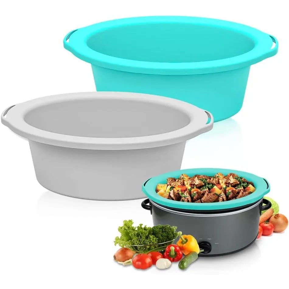 ChefAid Slow Cooker Liners,    Crock Pot Insert Accessories for 6-8 Oval or Round Quart Slow Cookers,  Safe & Dishwasher Safe (Grey-Mint)